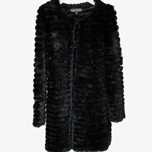 Adrienne Landau Black Rabbit-Fur Jacket